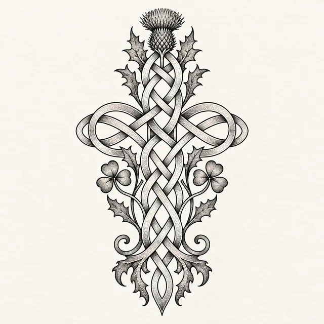 Dotwork Dara knot tattoo design for the upper back