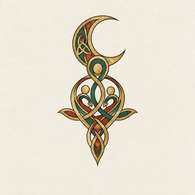 Color illuminated Celtic motherhood knot tattoo design for the ankle