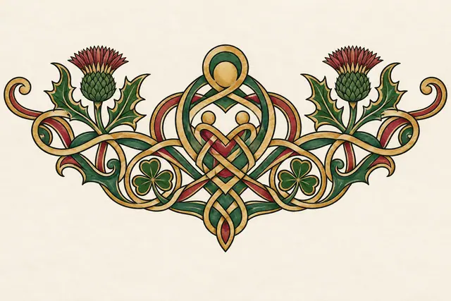 Color illuminated Celtic motherhood knot tattoo design for the chest