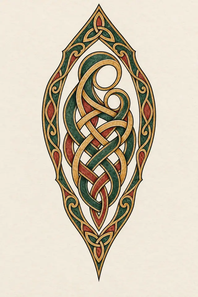 Color illuminated Celtic motherhood knot tattoo design for the forearm