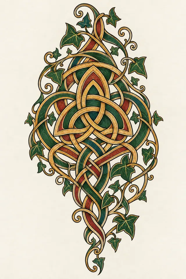 Color illuminated Celtic motherhood knot tattoo design for the upper arm (half sleeve)