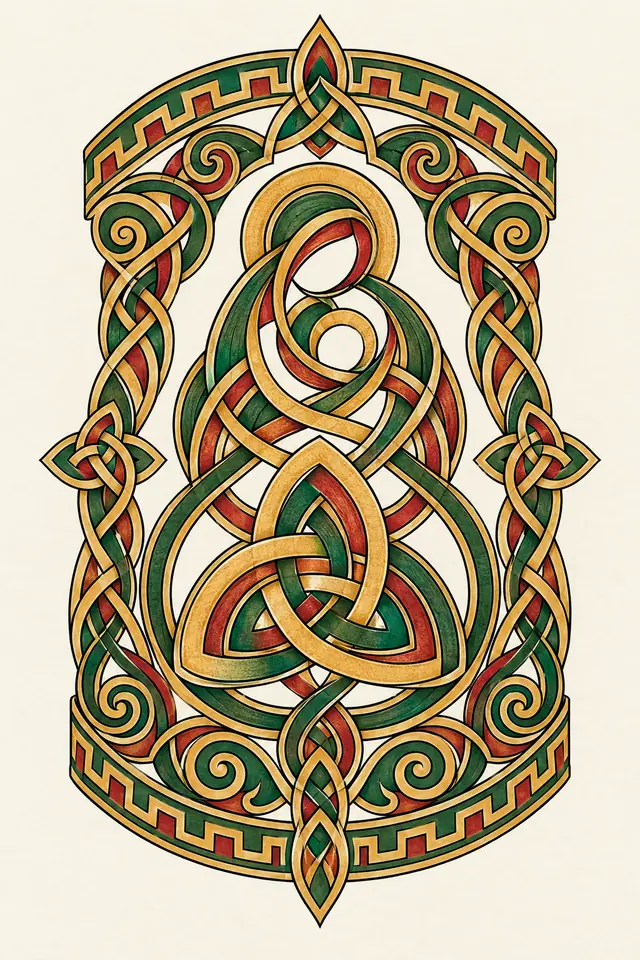 Color illuminated Celtic motherhood knot tattoo design for the upper arm (half sleeve)