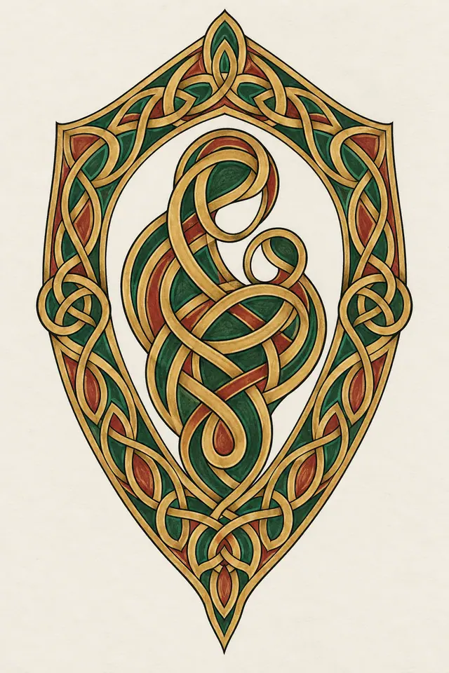 Color illuminated Celtic motherhood knot tattoo design for the upper arm (half sleeve)
