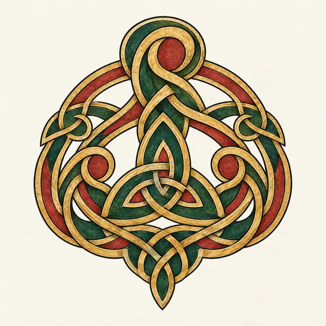 Color illuminated Celtic motherhood knot tattoo design for the shoulder