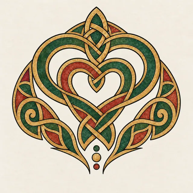 Color illuminated Celtic motherhood knot tattoo design for the shoulder