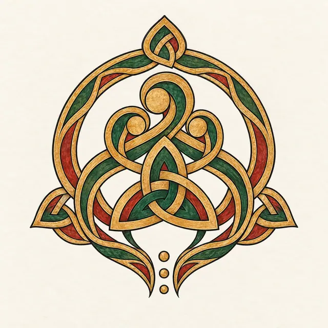Color illuminated Celtic motherhood knot tattoo design for the shoulder