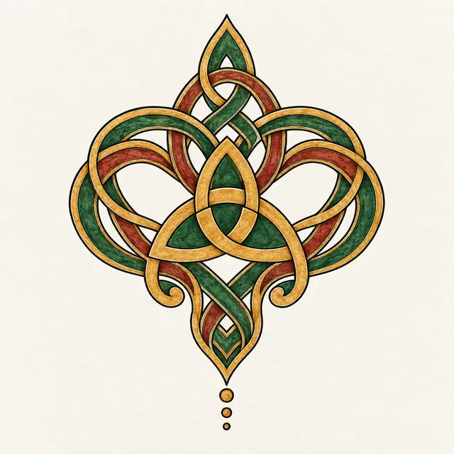 Color illuminated Celtic motherhood knot tattoo design for the upper back