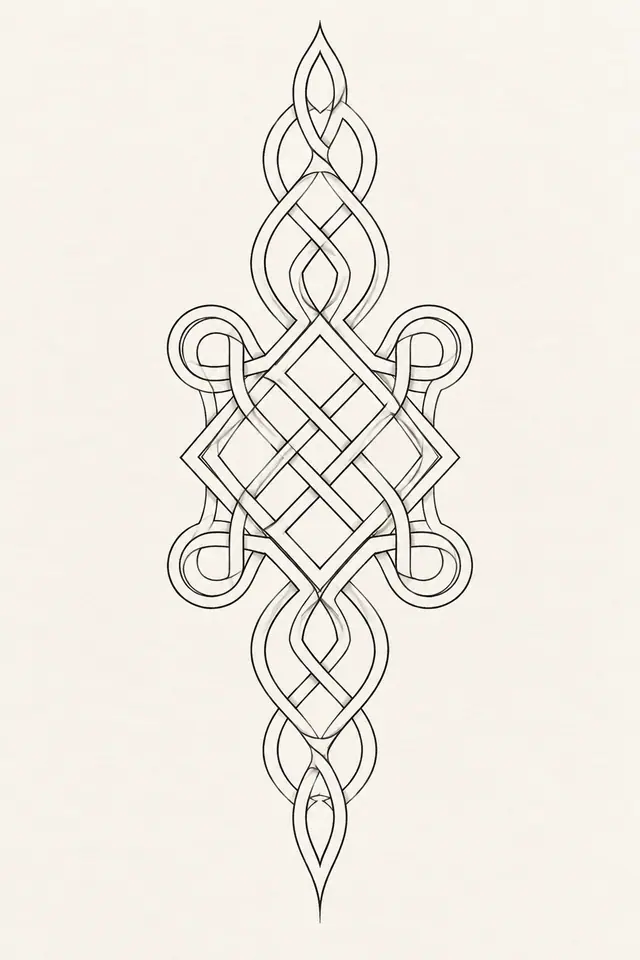 Fine-line Celtic shield knot tattoo design for the calf