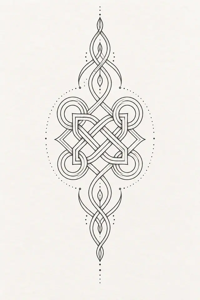 Fine-line Celtic shield knot tattoo design for the calf