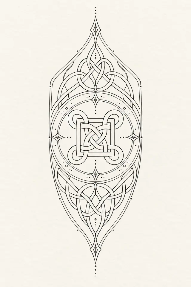 Fine-line Celtic shield knot tattoo design for the forearm
