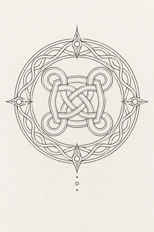 Fine-line Celtic shield knot tattoo design for the upper arm (half sleeve)