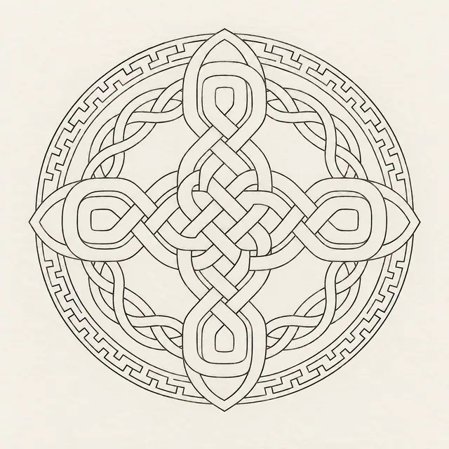 Fine-line Celtic shield knot tattoo design for the shoulder