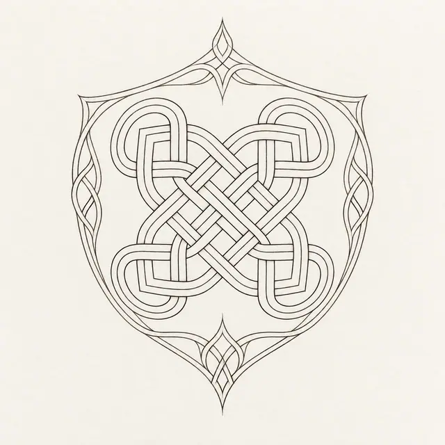Fine-line Celtic shield knot tattoo design for the upper back