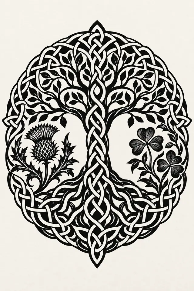 Blackwork Celtic tree of life tattoo design for the upper arm (half sleeve)