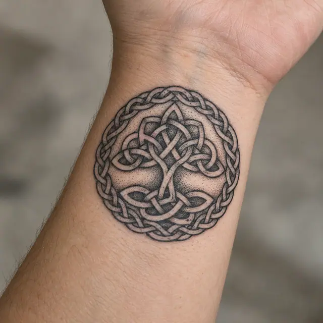 Dotwork Celtic tree of life tattoo on the wrist
