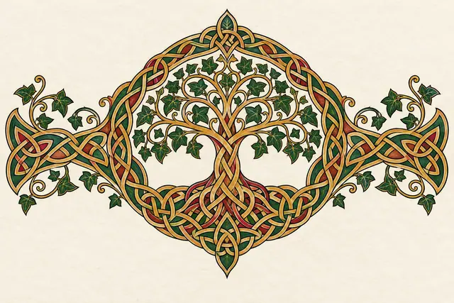 Color illuminated Celtic tree of life tattoo design for the chest