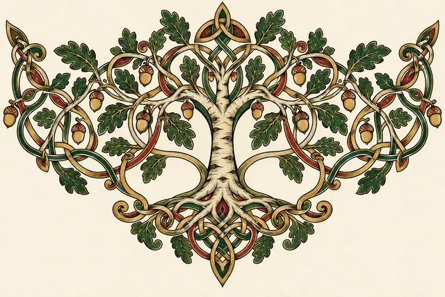 Color illuminated Celtic tree of life tattoo design for the chest