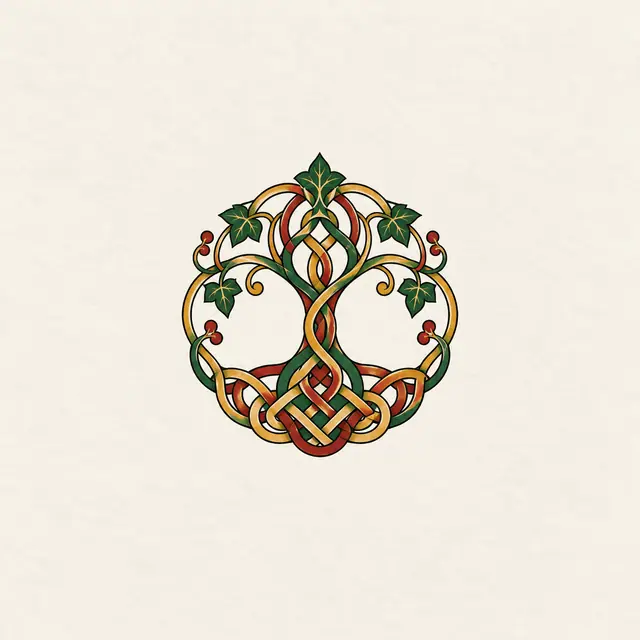 Color illuminated Celtic tree of life tattoo design for the wrist