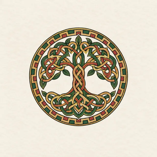 Color illuminated Celtic tree of life tattoo design for the wrist