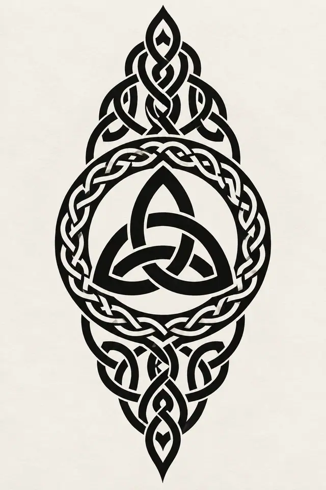 Blackwork trinity knot tattoo design for the calf