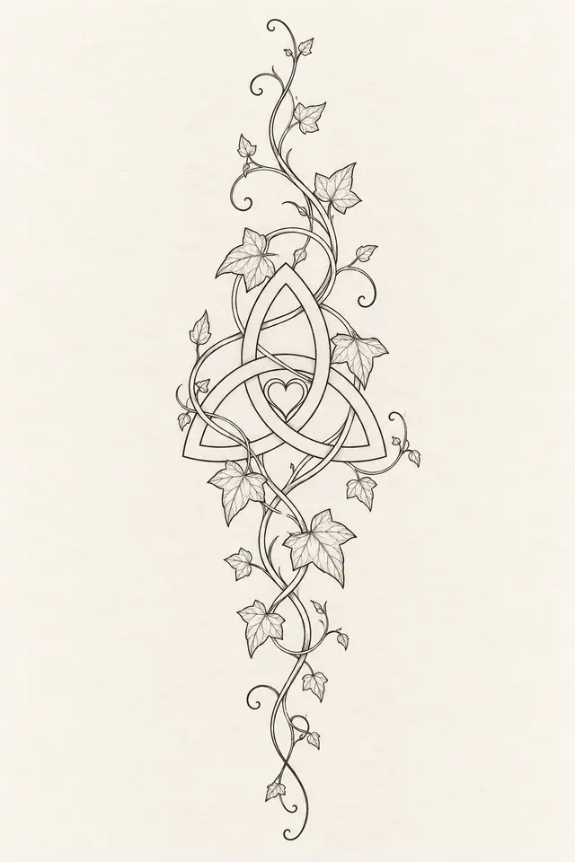 Fine-line trinity knot tattoo design for the calf