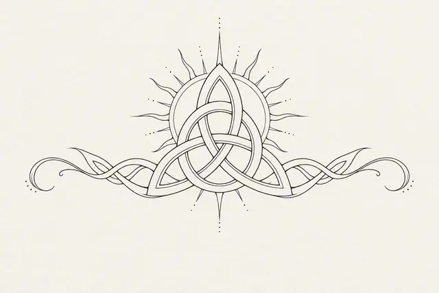 Fine-line trinity knot tattoo design for the chest