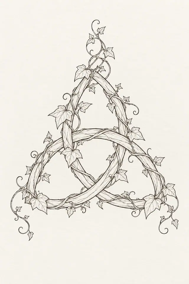 Fine-line trinity knot tattoo design for the upper arm (half sleeve)