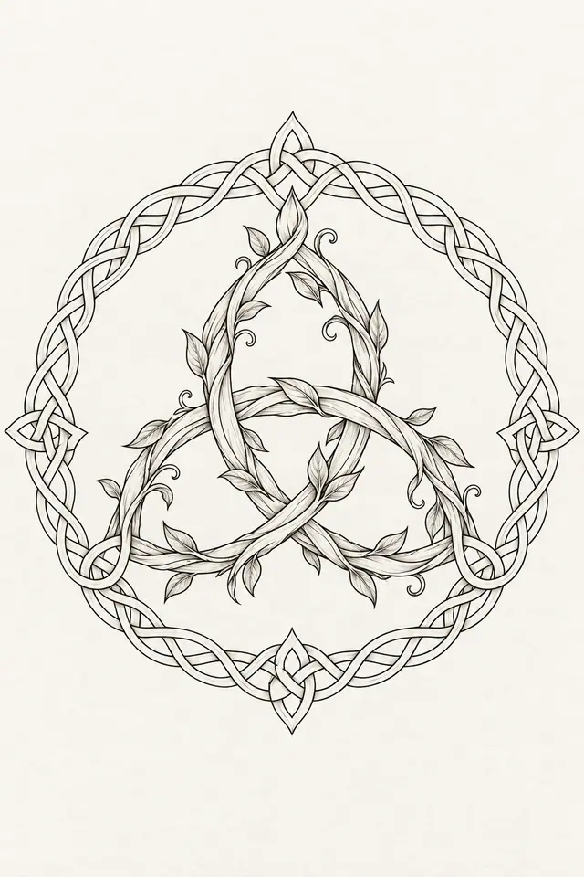 Fine-line trinity knot tattoo design for the upper arm (half sleeve)