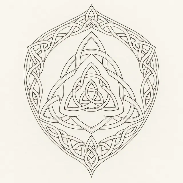 Fine-line trinity knot tattoo design for the shoulder