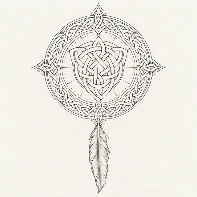 Fine-line trinity knot tattoo design for the upper back