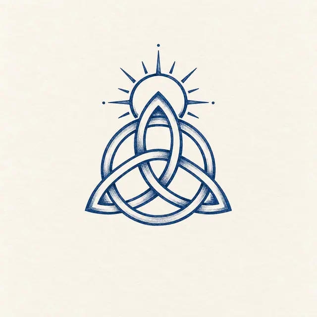 Woad blue trinity knot tattoo design for the ankle