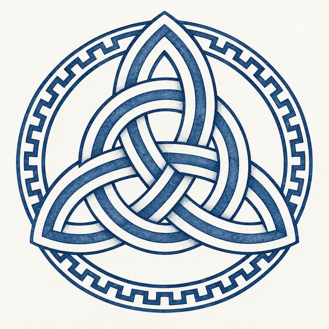 Woad blue trinity knot tattoo design for the shoulder
