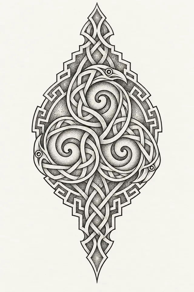 Dotwork triskele tattoo design for the calf