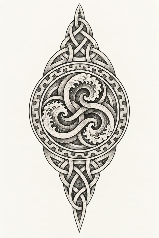 Dotwork triskele tattoo design for the calf