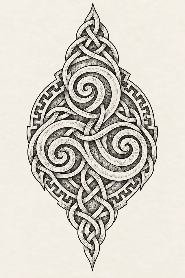 Dotwork triskele tattoo design for the calf