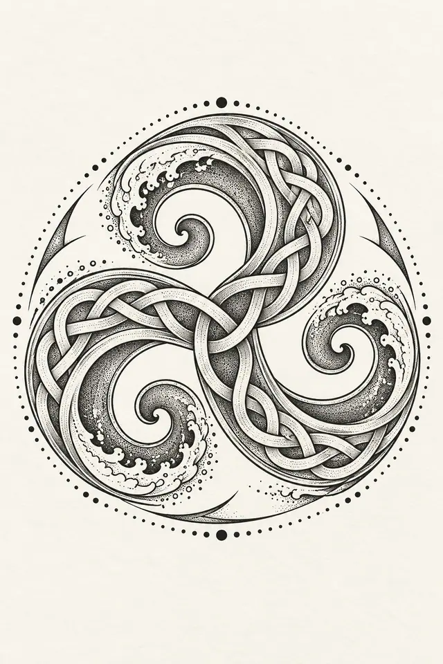 Dotwork triskele tattoo design for the upper arm (half sleeve)
