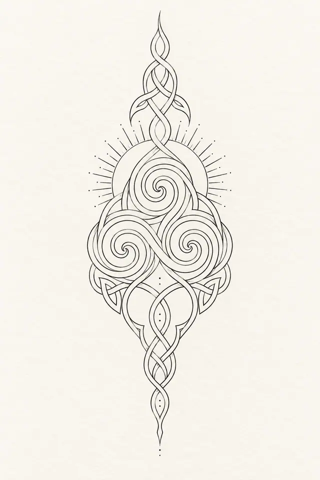 Fine-line triskele tattoo design for the forearm