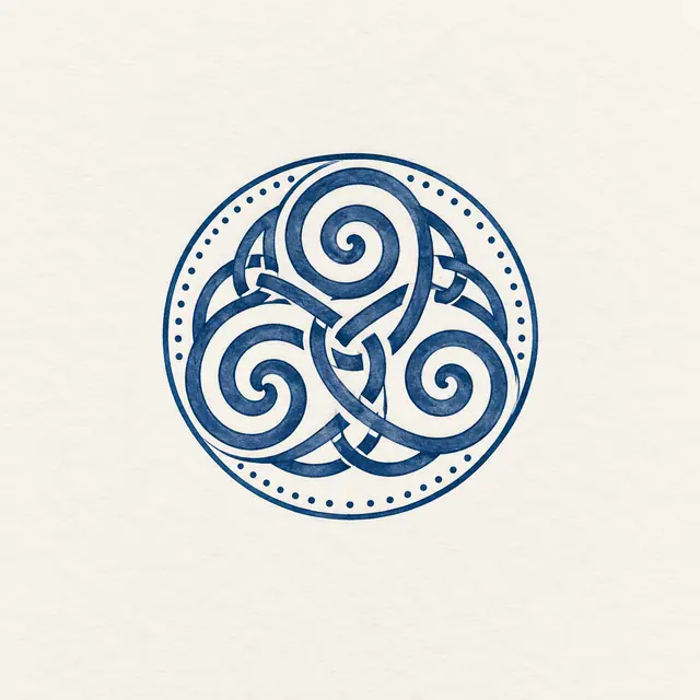 Woad blue triskele tattoo design for the ankle