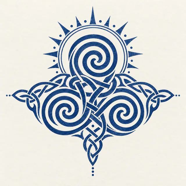 Woad blue triskele tattoo design for the upper back